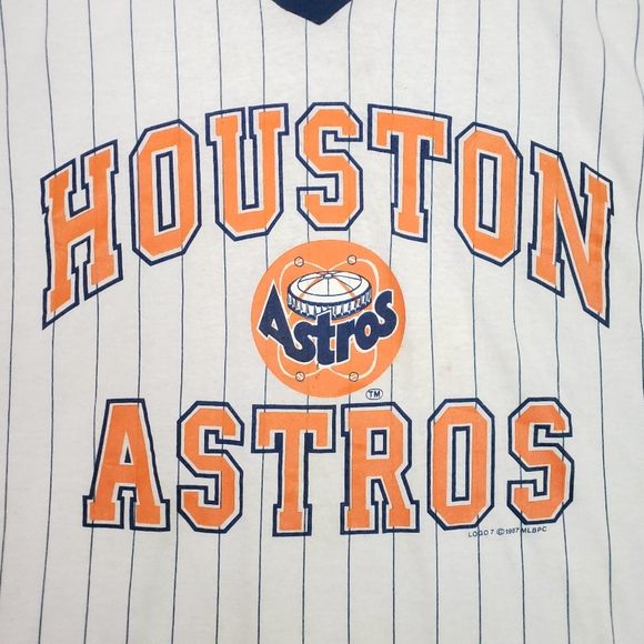 RARE Vintage 1987 Houston Astros Logo 7 Single Stitch Striped Baseball T-shirt - Picture 2 of 11